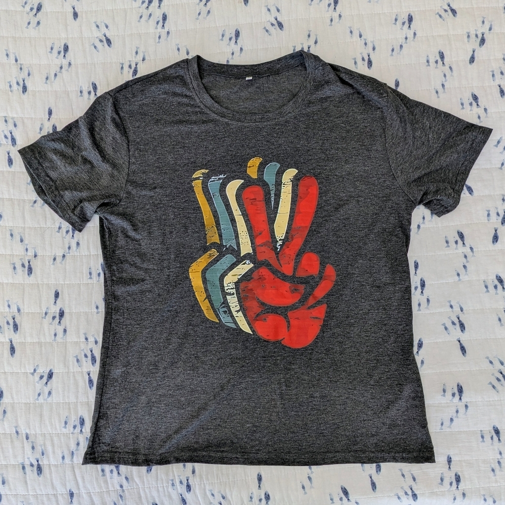 Graphic Peace Sign T-Shirt, Size Large